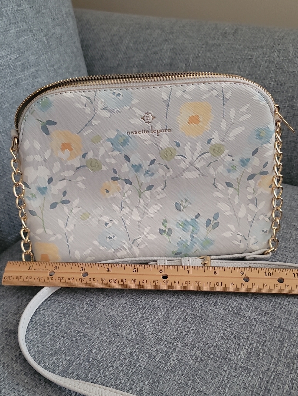 Nanette Lepore White Floral Crossbody with Gold Chain
